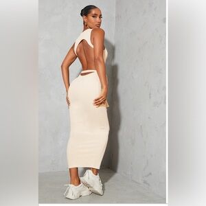 Stone Ribbed Cutout Ribbed Tie waist maxi dress